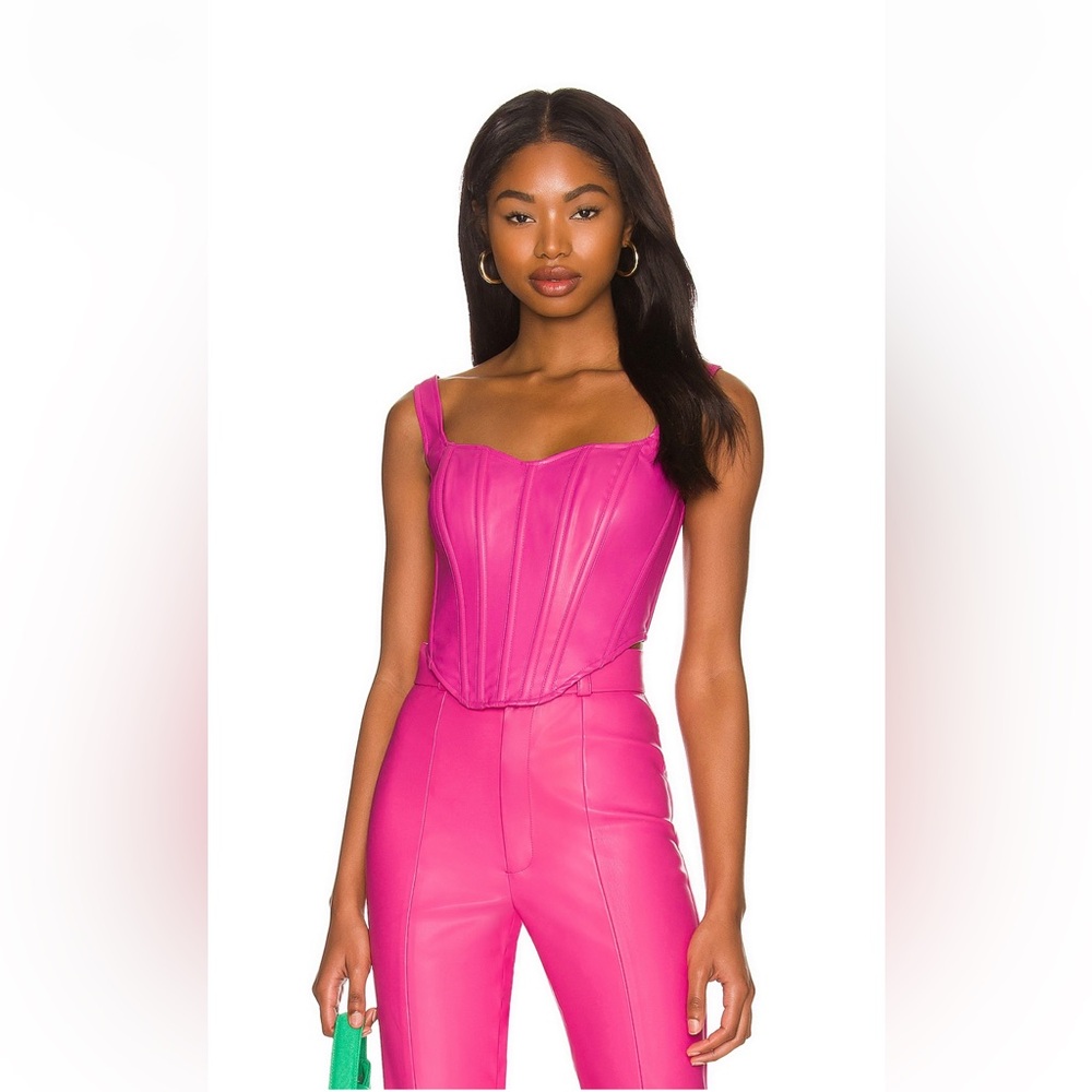 Revolve Bardot Faux Leather Corset Bustier Top in Hot Pink Barbie